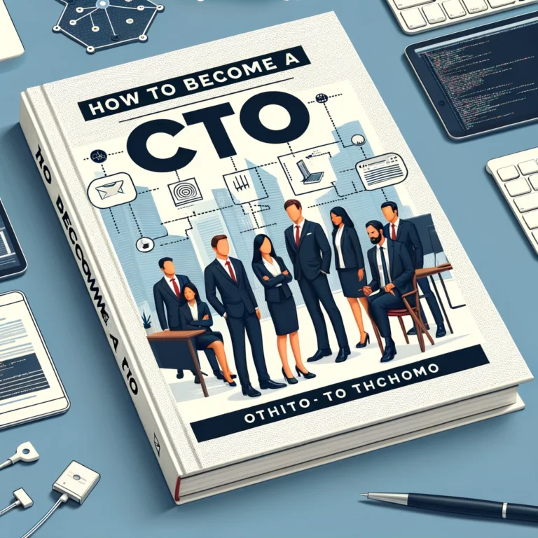 DALL·E 2024-03-08 06.24.42 - A book cover design for an article titled 'How to Become a CTO'